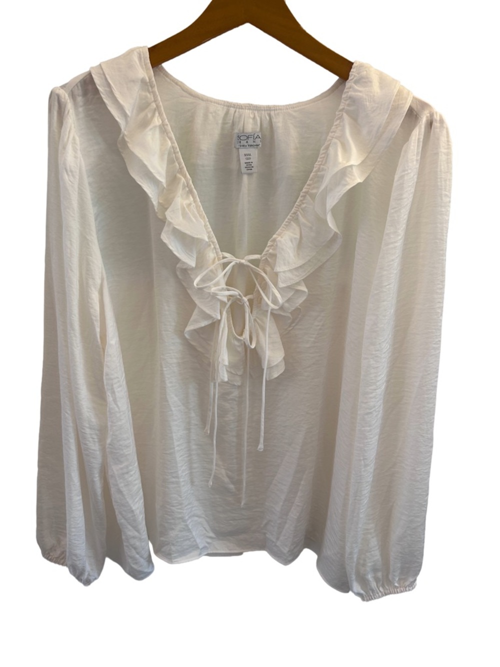 Sofia Jeans by sofia vergara Gorgeous White Ruffle Peasant Tie-Front Blouse XXXL
